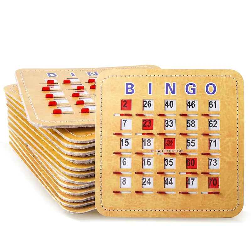 Cartes de loto GSE Shutter avec curseur de réinitialisation rapide. Cartes de loto réutilisables à curseur et réinitialisation du bout des doigts.