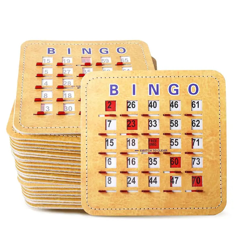 Cartes de loto GSE Shutter avec curseur de réinitialisation rapide. Cartes de loto réutilisables à curseur et réinitialisation du bout des doigts.