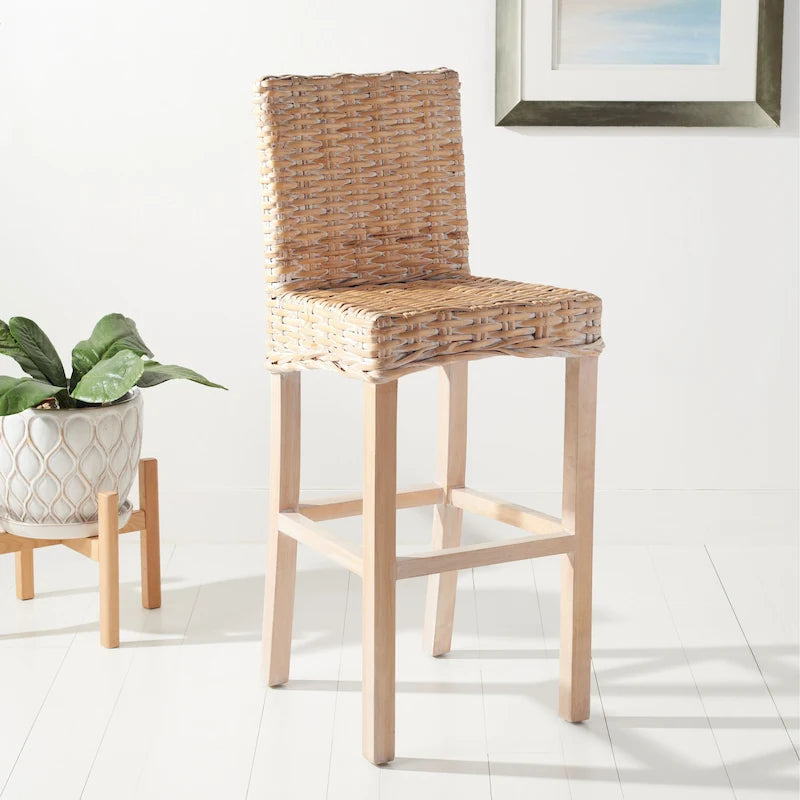 Tabouret de bar en rotin Yuna SAFAVIEH - 20,1 L x 18,5 P x 43,3 H - 20Lx19Px43H