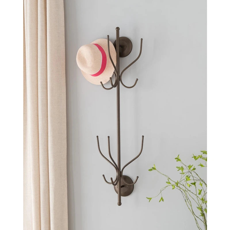 Pewter 12-hook Wall-mounted Hat and Coat Rack