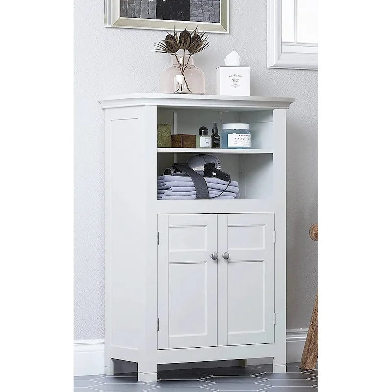 Meuble de salle de bain autoportant Spirich Home avec portes Meuble de rangement en bois pour entrée, blanc