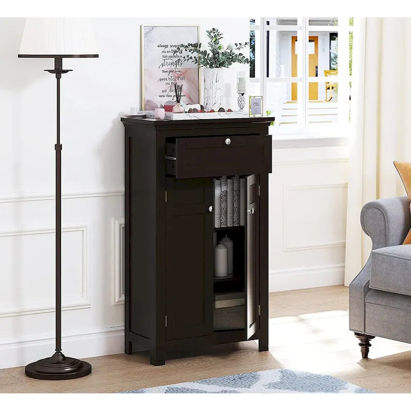 Meuble de salle de bain autoportant Spirich Home avec portes Meuble de rangement en bois pour entrée, blanc