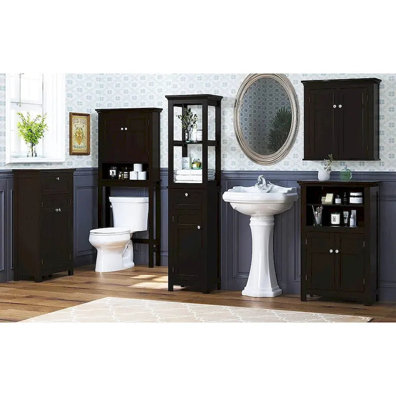 Meuble de salle de bain autoportant Spirich Home avec portes Meuble de rangement en bois pour entrée, blanc