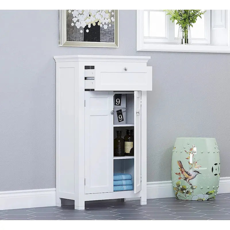 Meuble de salle de bain autoportant Spirich Home avec portes Meuble de rangement en bois pour entrée, blanc