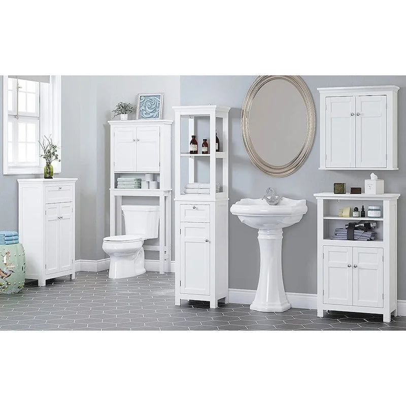 Meuble de salle de bain autoportant Spirich Home avec portes Meuble de rangement en bois pour entrée, blanc