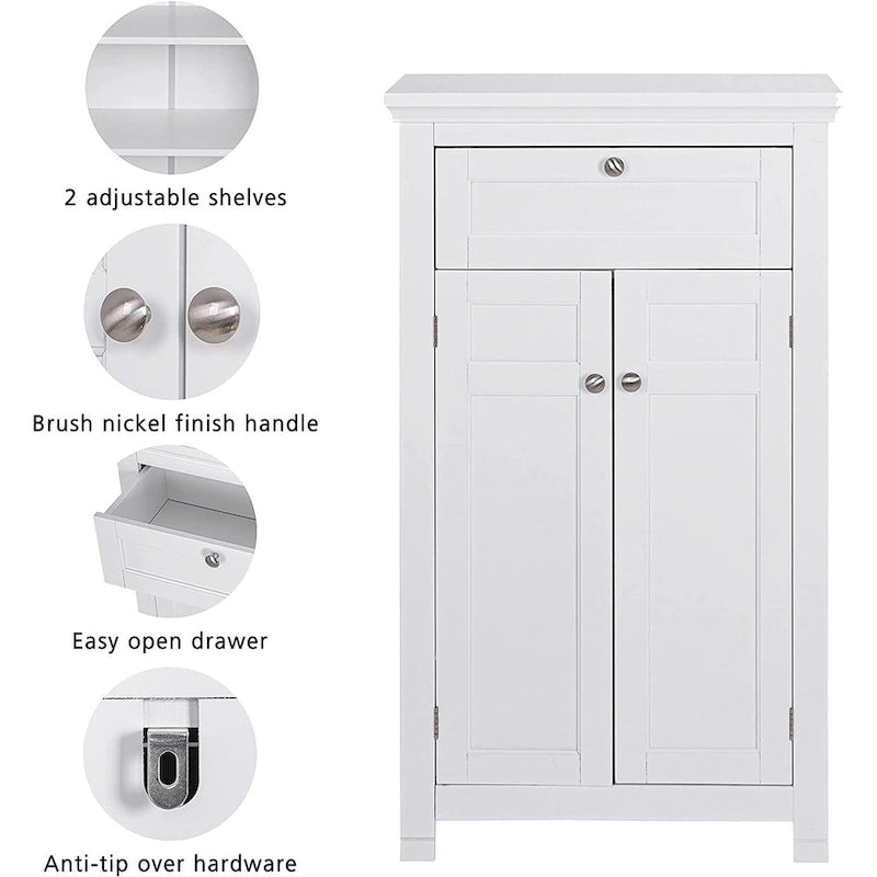Meuble de salle de bain autoportant Spirich Home avec portes Meuble de rangement en bois pour entrée, blanc