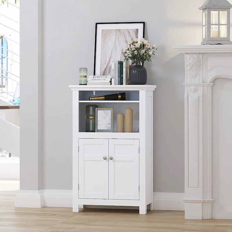 Meuble de salle de bain autoportant Spirich Home avec portes Meuble de rangement en bois pour entrée, blanc