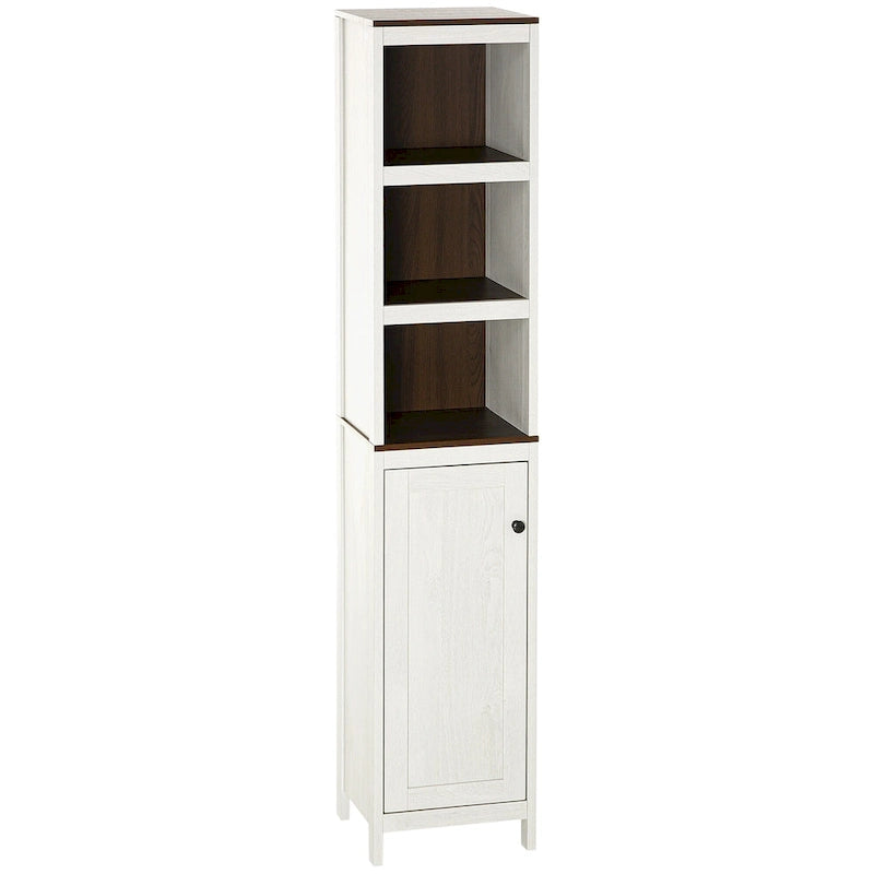 kleankin Armoire de Rangement Haute pour Salle de Bain, Meuble Colonne Autoportant avec 3 Étagères Ouvertes et Étagère Réglable, Blanc Antique