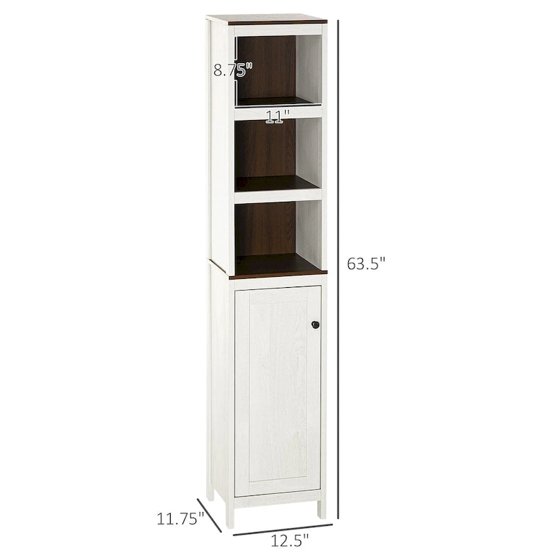 kleankin Armoire de Rangement Haute pour Salle de Bain, Meuble Colonne Autoportant avec 3 Étagères Ouvertes et Étagère Réglable, Blanc Antique