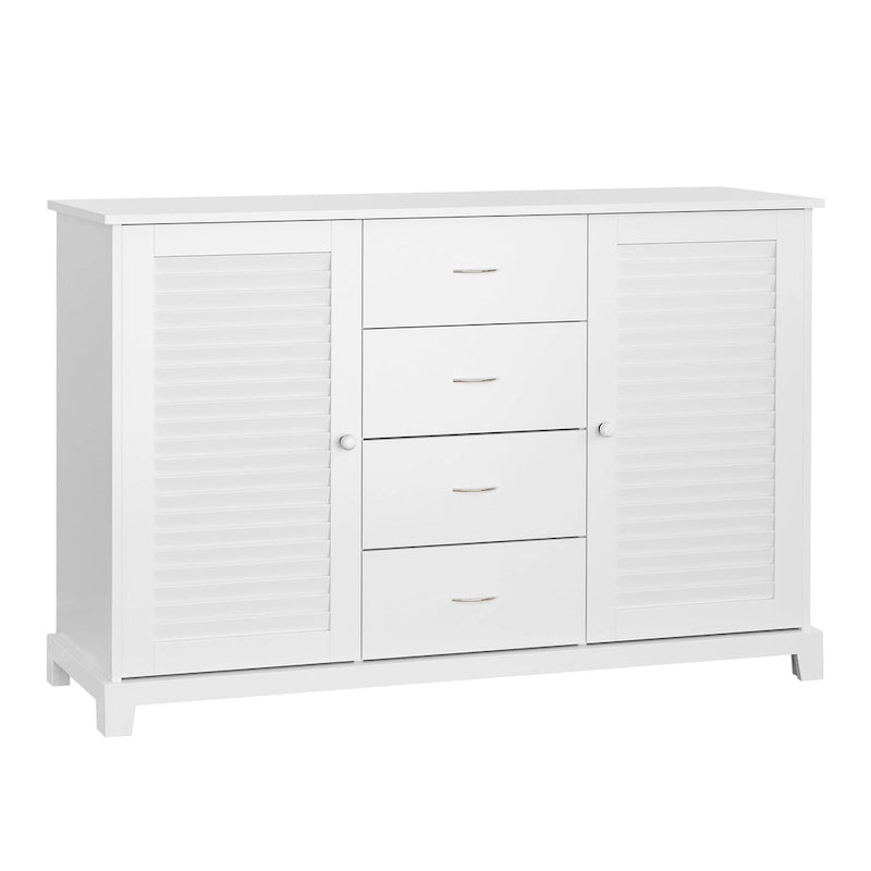 HOMCOM 47 Buffet de rangement moderne avec tiroirs et portes à persiennes - Blanc - 120 L x 40 P x 80 H cm