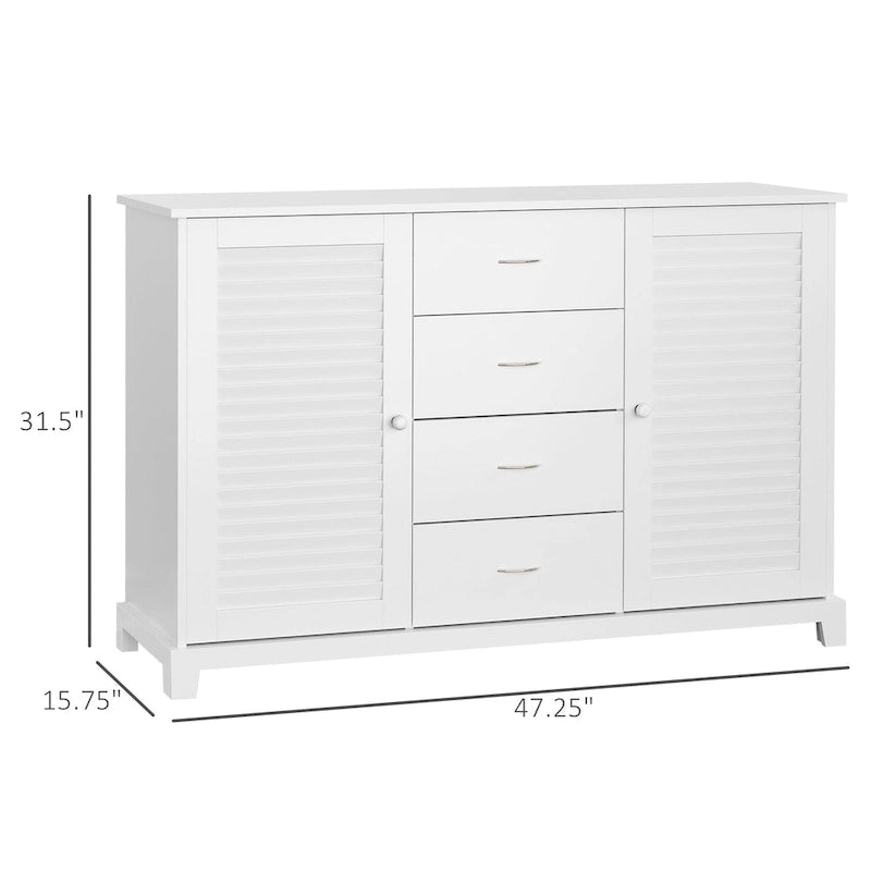 HOMCOM 47 Buffet de rangement moderne avec tiroirs et portes à persiennes - Blanc - 120 L x 40 P x 80 H cm