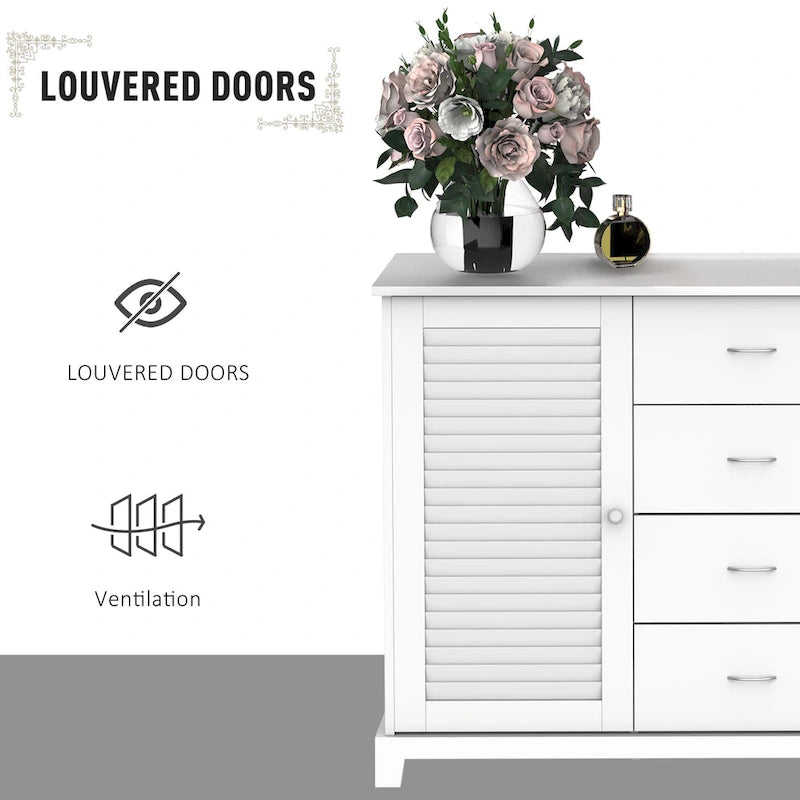HOMCOM 47 Buffet de rangement moderne avec tiroirs et portes à persiennes - Blanc - 120 L x 40 P x 80 H cm