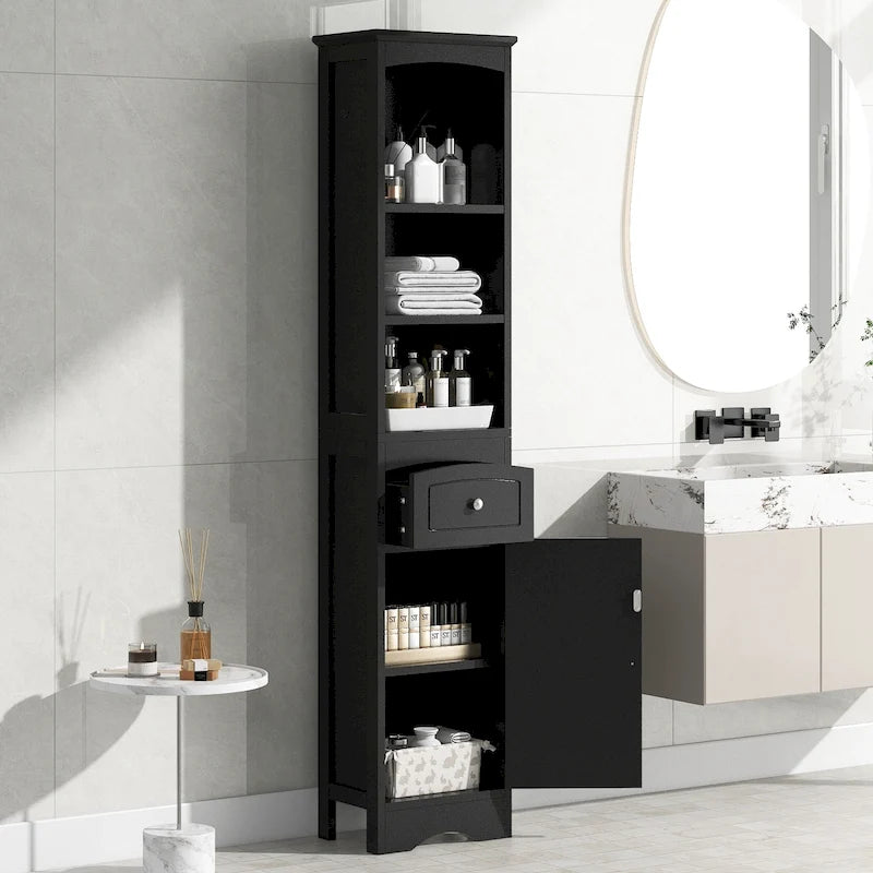 Meuble de rangement haut de salle de bain de 168 cm avec tiroir et étagères réglables