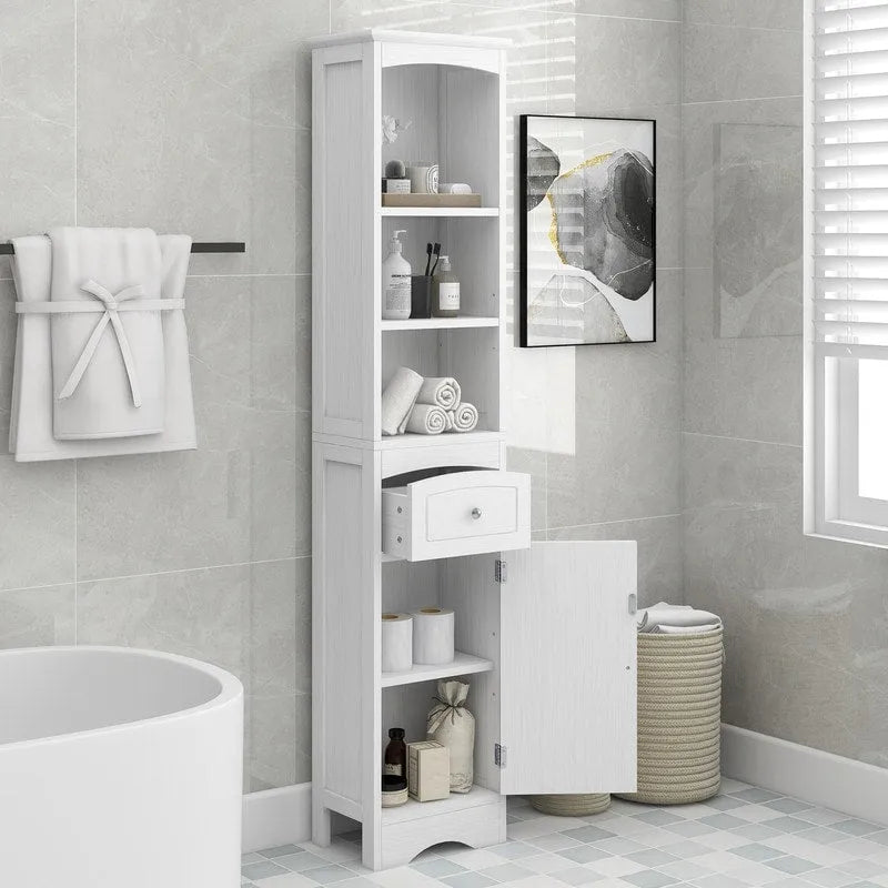 Meuble de rangement haut de salle de bain de 168 cm avec tiroir et étagères réglables