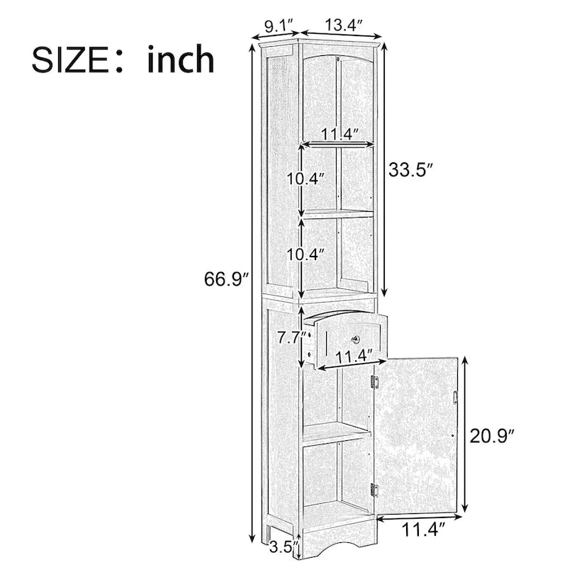 Meuble de rangement haut de salle de bain de 168 cm avec tiroir et étagères réglables