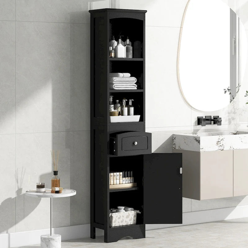 Meuble de rangement haut de salle de bain de 168 cm avec tiroir et étagères réglables