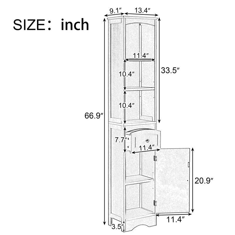 Meuble de rangement haut de salle de bain de 168 cm avec tiroir et étagères réglables