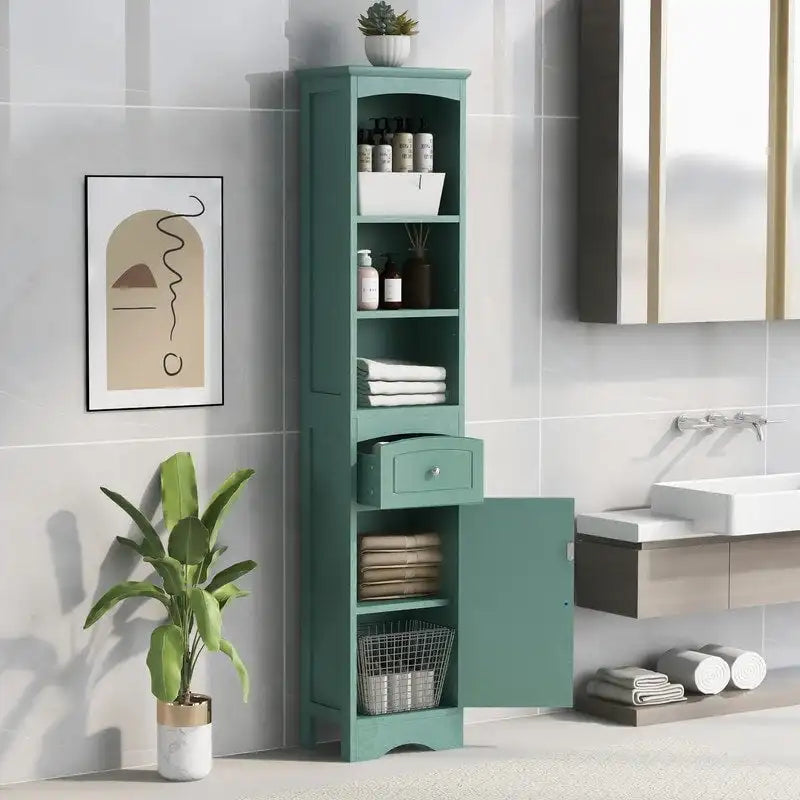 Meuble de rangement haut de salle de bain de 168 cm avec tiroir et étagères réglables
