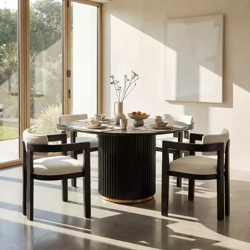Ensemble de salle à manger rond moderne 5 pièces Christopher Knight Home Shankar avec chaises rembourrées en bois d'hévéa