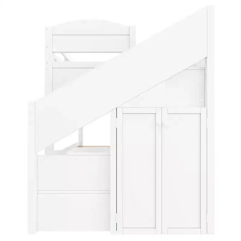 Lit superposé Whisen Twin XL avec lit gigogne, lit superposé avec rangement, lit superposé en bois massif, escalier de rangement, armoire, 3 tiroirs, pour enfants