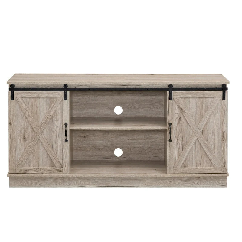 Meuble TV rustique en bois de ferme de 60 pouces avec console de rangement, meuble de divertissement avec portes coulissantes de style grange