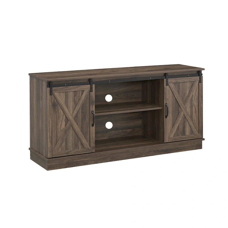 Meuble TV rustique en bois de ferme de 60 pouces avec console de rangement, meuble de divertissement avec portes coulissantes de style grange
