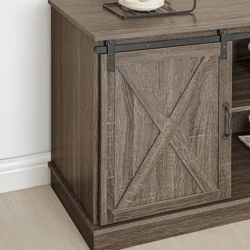 Meuble TV rustique en bois de ferme de 60 pouces avec console de rangement, meuble de divertissement avec portes coulissantes de style grange