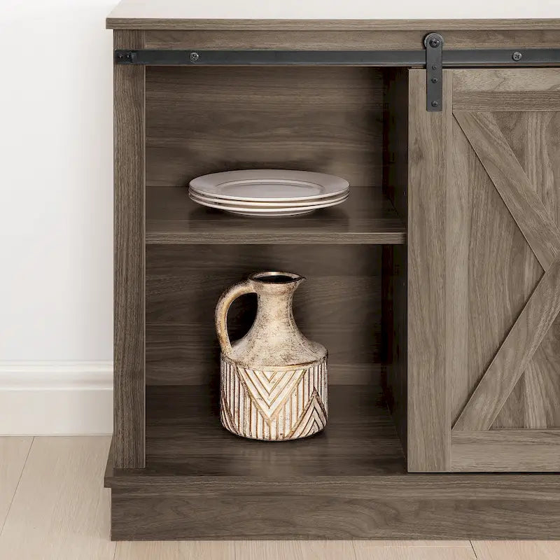 Meuble TV rustique en bois de ferme de 60 pouces avec console de rangement, meuble de divertissement avec portes coulissantes de style grange