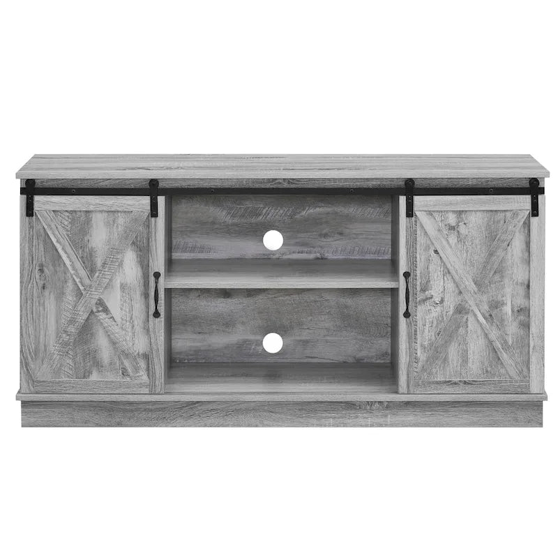 Meuble TV rustique en bois de ferme de 60 pouces avec console de rangement, meuble de divertissement avec portes coulissantes de style grange