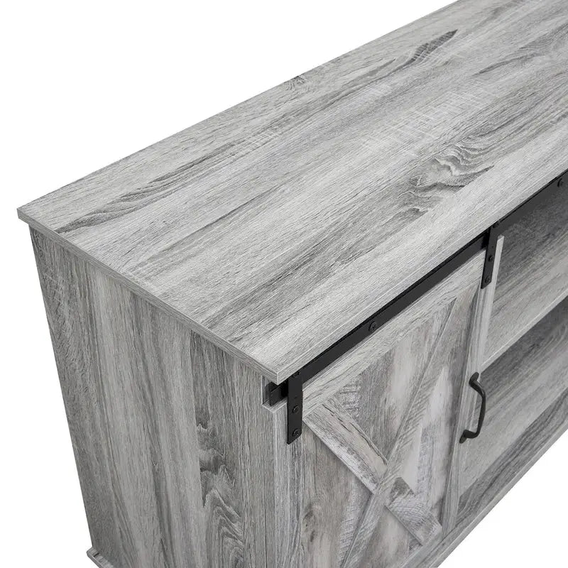 Meuble TV rustique en bois de ferme de 60 pouces avec console de rangement, meuble de divertissement avec portes coulissantes de style grange