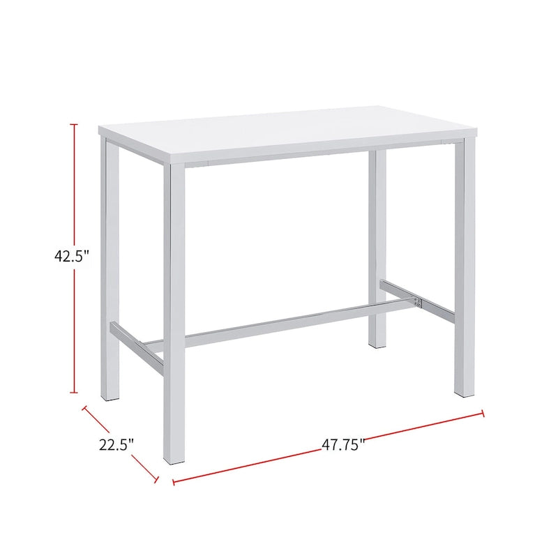 Ensemble de salle à manger 5 pièces, hauteur bar, blanc et chrome