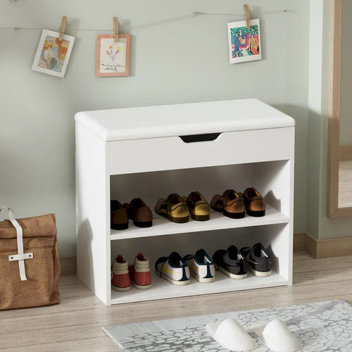 24W Shoe Storage Bench W/Sponge Cushion Living Room Seating Shoe Cabinet