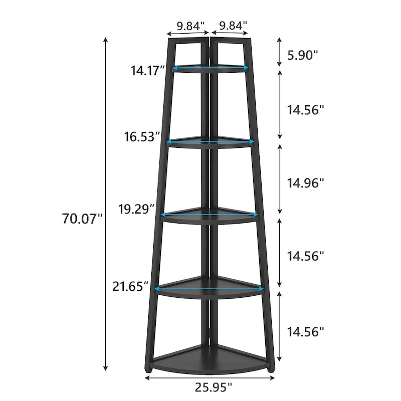 Étagère d'angle haute à 5 niveaux, étagère de salle de bain, étagère d'angle et bibliothèque de 178 cm - S/O