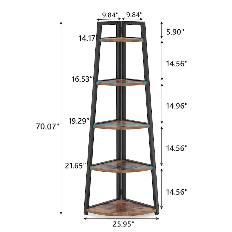Étagère d'angle haute à 5 niveaux, étagère de salle de bain, étagère d'angle et bibliothèque de 178 cm - S/O