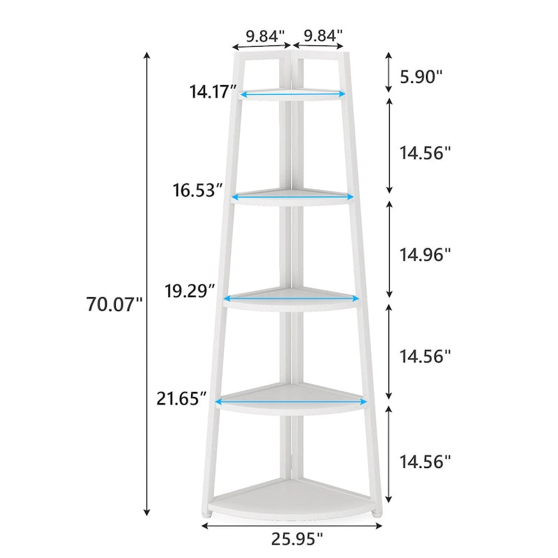 Étagère d'angle haute à 5 niveaux, étagère de salle de bain, étagère d'angle et bibliothèque de 178 cm - S/O