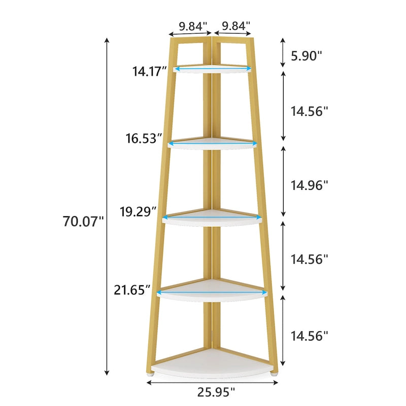 Étagère d'angle haute à 5 niveaux, étagère de salle de bain, étagère d'angle et bibliothèque de 178 cm - S/O