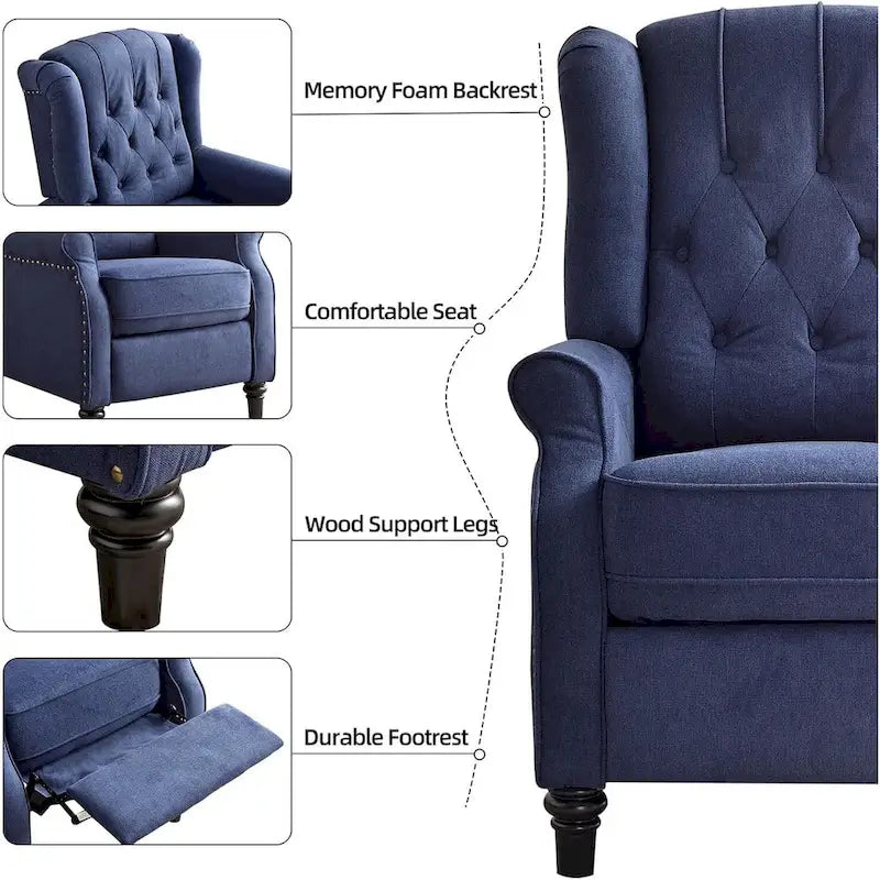 Fauteuil inclinable, Fauteuil inclinable en tissu avec décoration rivetée, Fauteuil d'appoint individuel