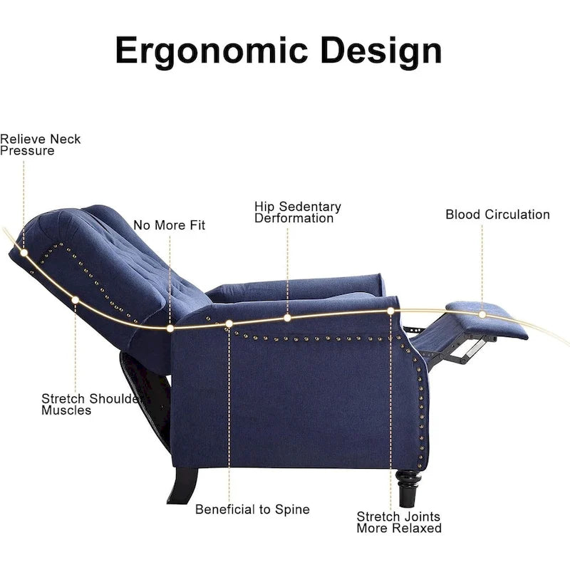 Fauteuil inclinable, Fauteuil inclinable en tissu avec décoration rivetée, Fauteuil d'appoint individuel