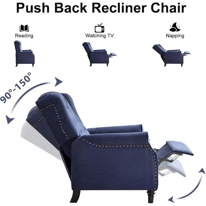 Fauteuil inclinable, Fauteuil inclinable en tissu avec décoration rivetée, Fauteuil d'appoint individuel