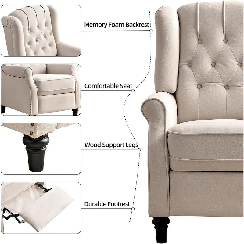 Fauteuil inclinable, Fauteuil inclinable en tissu avec décoration rivetée, Fauteuil d'appoint individuel