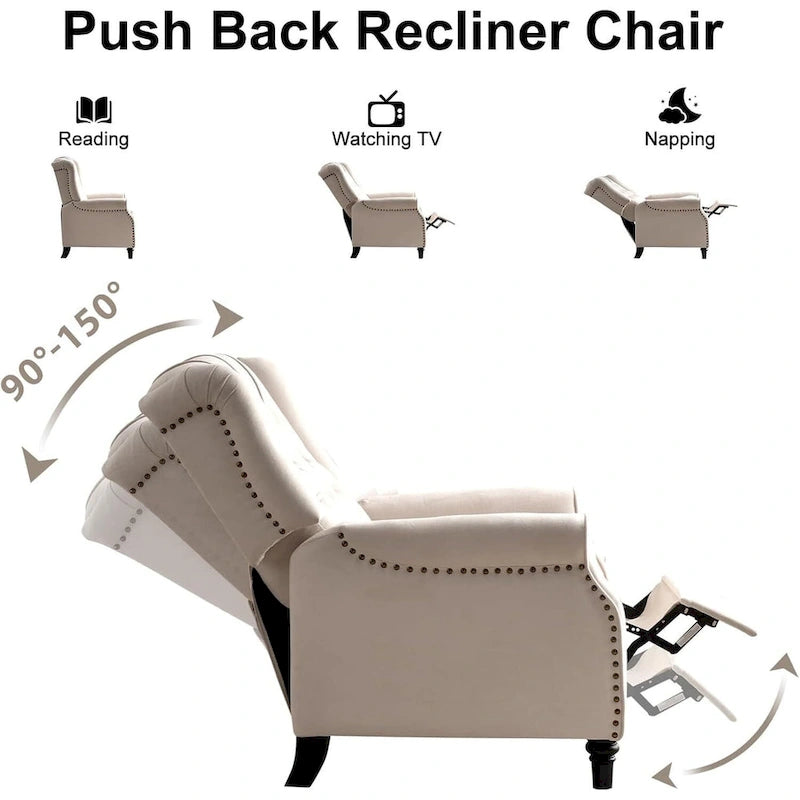Fauteuil inclinable, Fauteuil inclinable en tissu avec décoration rivetée, Fauteuil d'appoint individuel