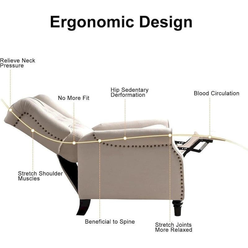 Fauteuil inclinable, Fauteuil inclinable en tissu avec décoration rivetée, Fauteuil d'appoint individuel