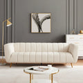 Canapé en cuir rembourré de style moderne du milieu du siècle Clovis de couleur crème
