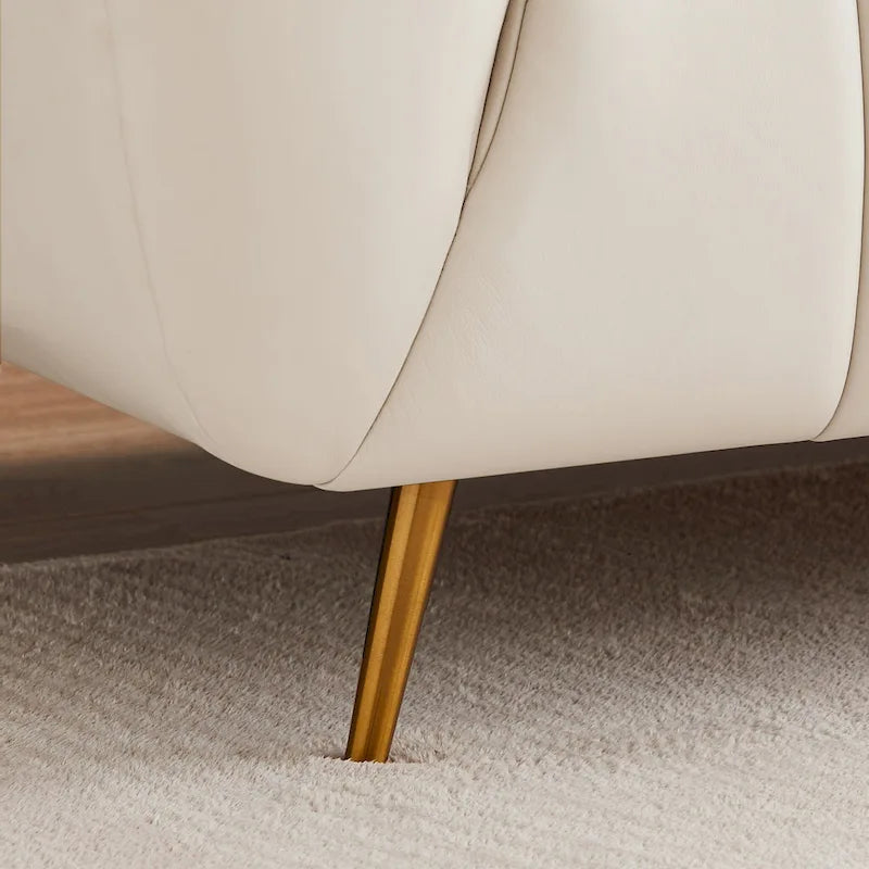 Canapé en cuir rembourré de style moderne du milieu du siècle Clovis de couleur crème