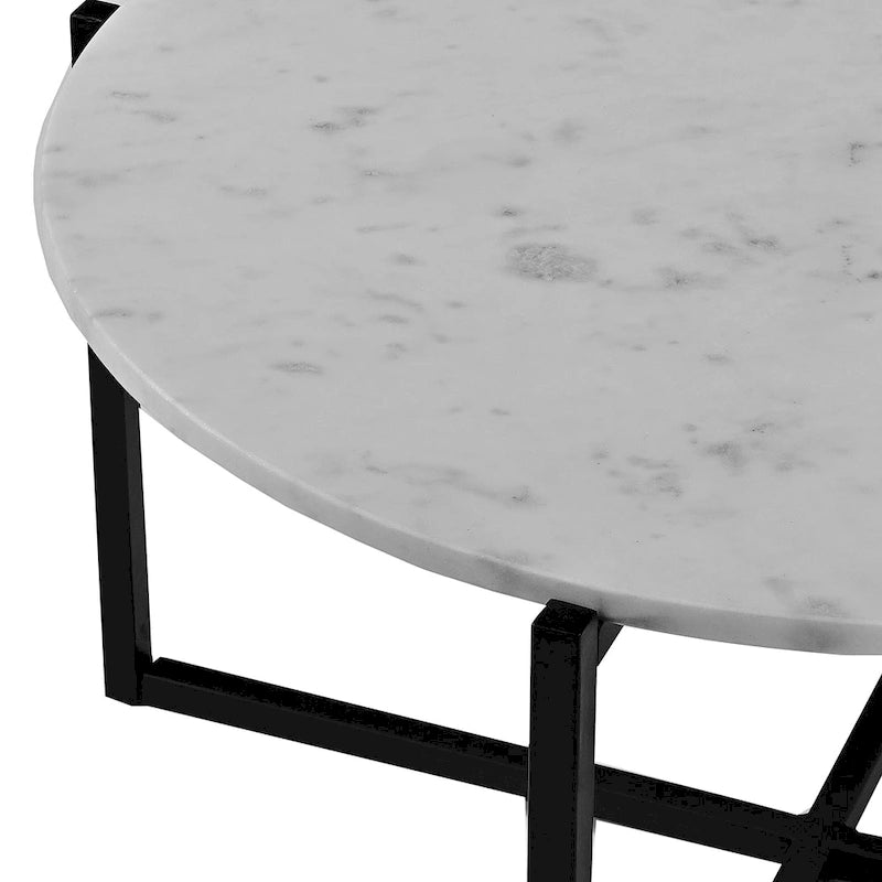 Table basse ronde Ivy de 30 pouces avec plateau en marbre et cadre en métal, blanc et noir