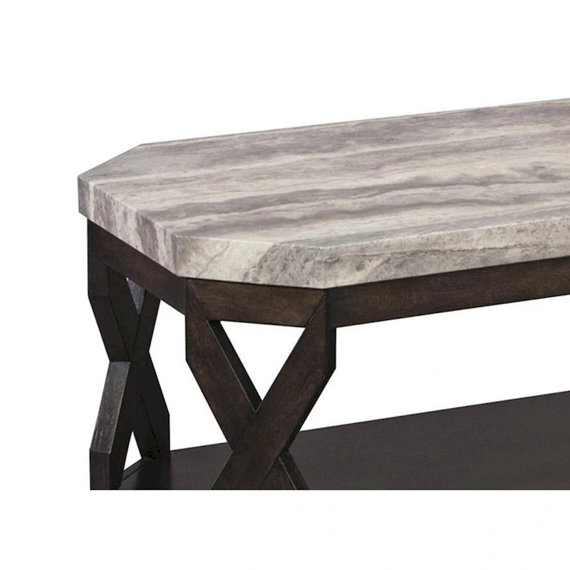 Ensemble de tables effet marbre comprenant 1 table basse et 2 tables d'appoint, gris et marron