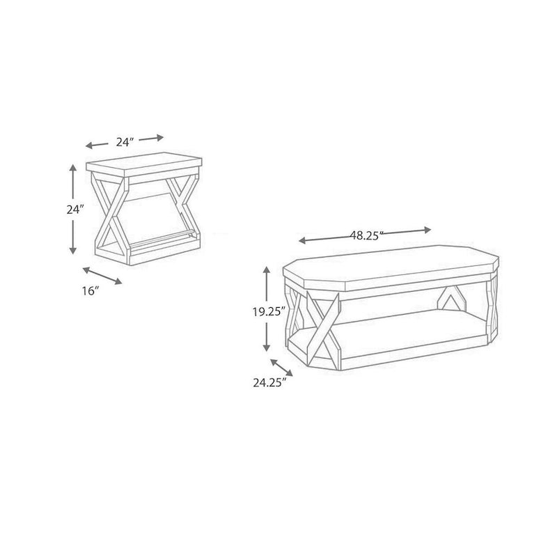 Ensemble de tables effet marbre comprenant 1 table basse et 2 tables d'appoint, gris et marron