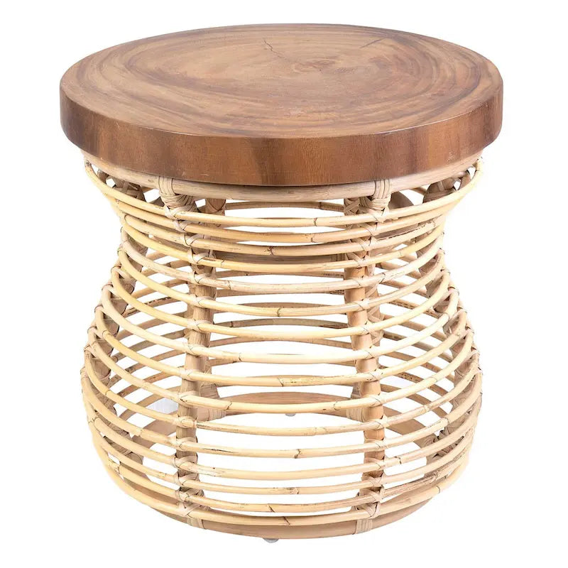 Table d'appoint en rotin avec plateau en bois massif par East at Main