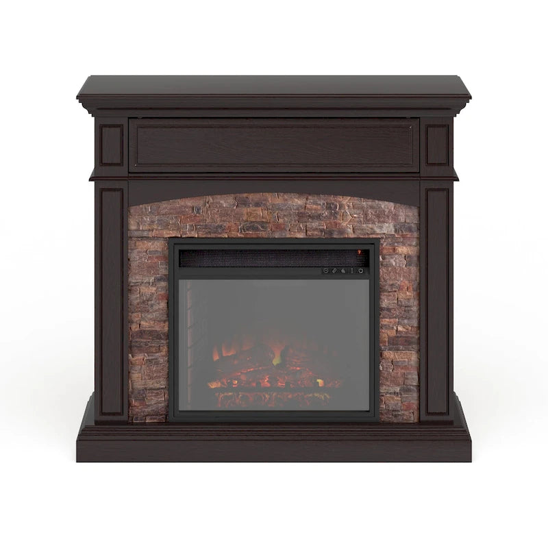 Cheminée électrique d'angle convertible avec meuble média et manteau en fausse pierre SEI Furniture Ebony