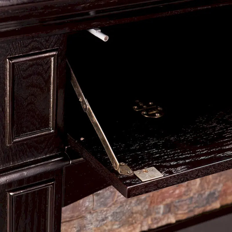 Cheminée électrique d'angle convertible avec meuble média et manteau en fausse pierre SEI Furniture Ebony